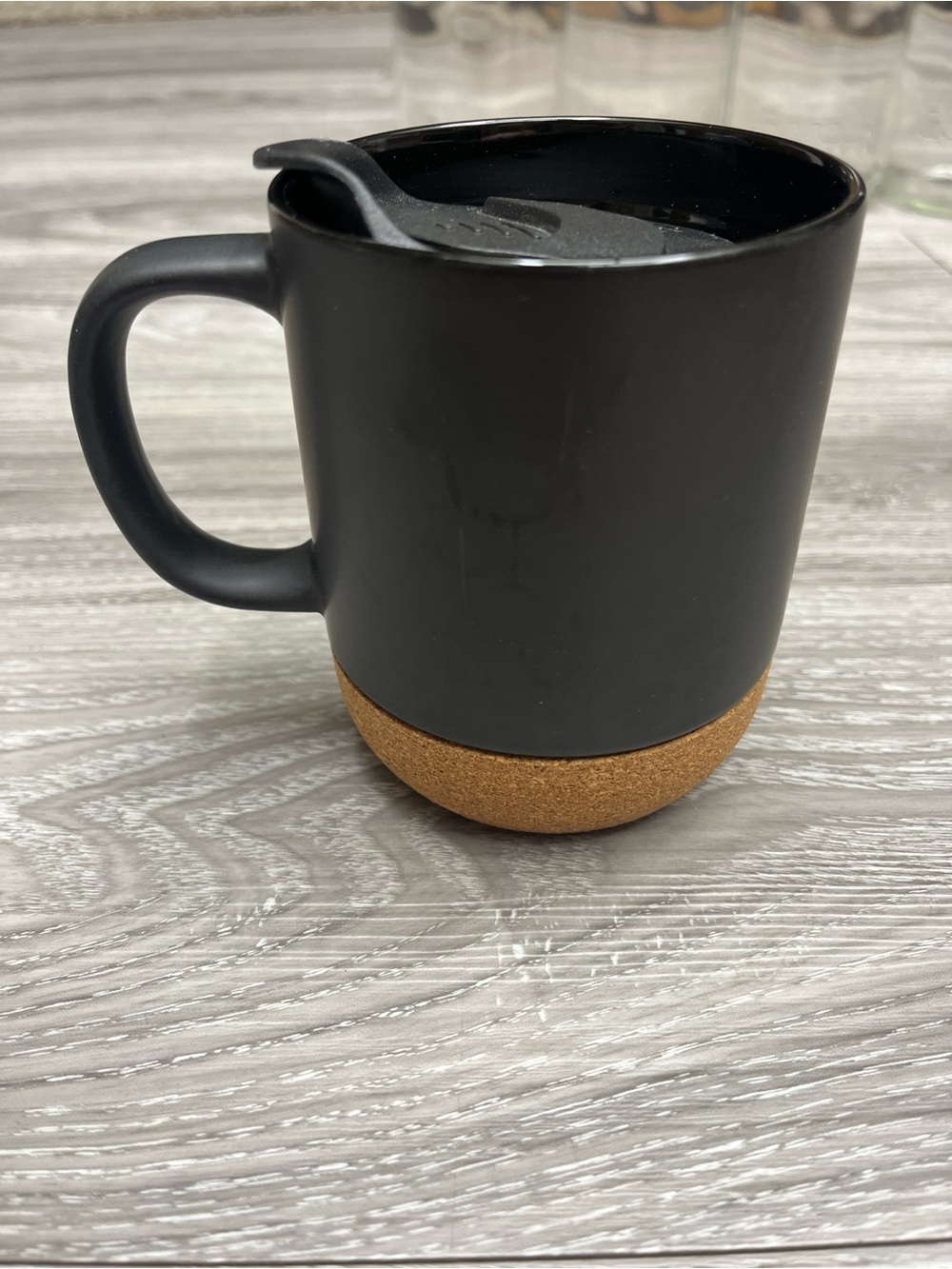 Black Ceramic Travel Mug with Cork Base and Lid - NEW Set of 2